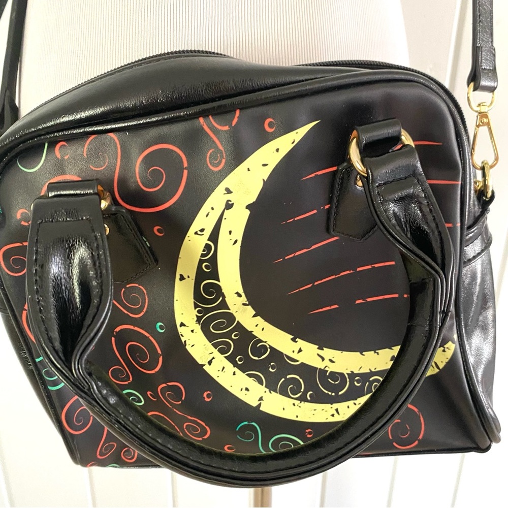 MOON PRINT Black Purse Handbag Shoulder Crossbody Whimsigoth Celestial Festival - Picture 8 of 12